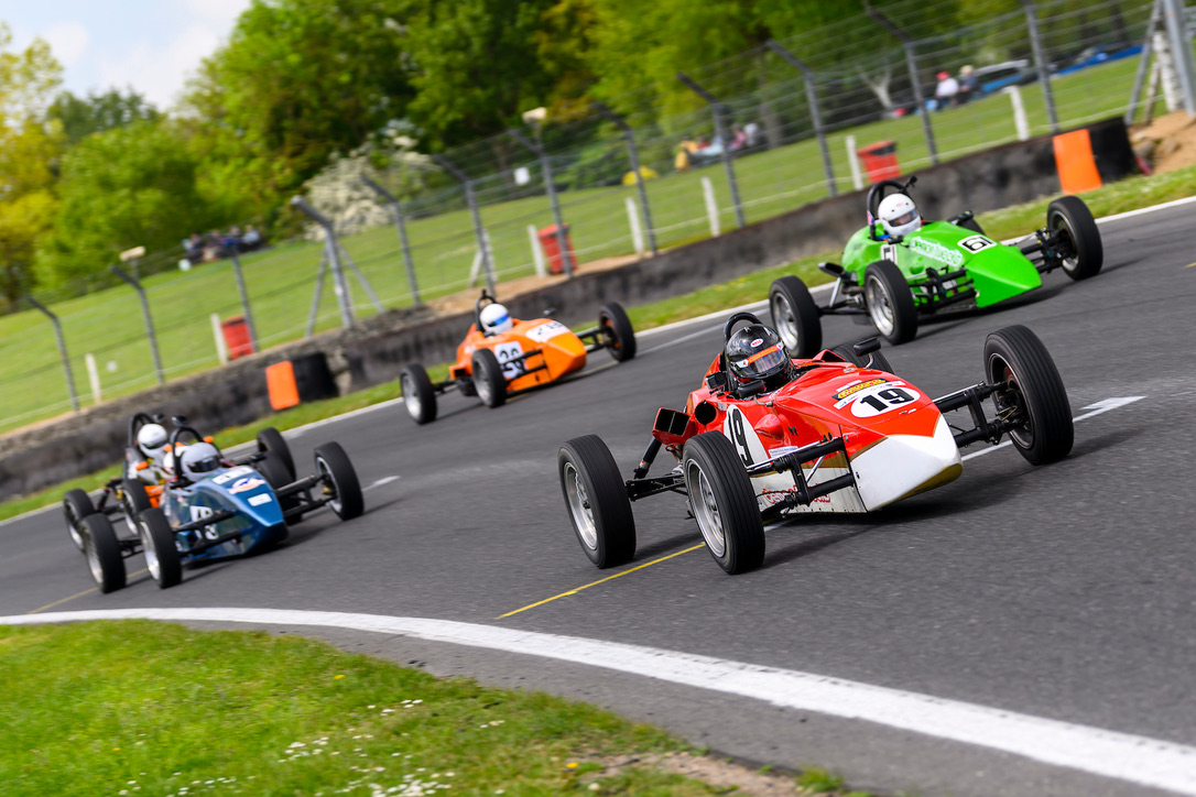Leading a pack at Brands Hatch, 2023